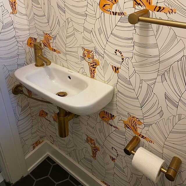 After and Before...When one of your favorite clients asked for a fun potty room off the playroom...we said heck ya...and let's do TIGERS!!
