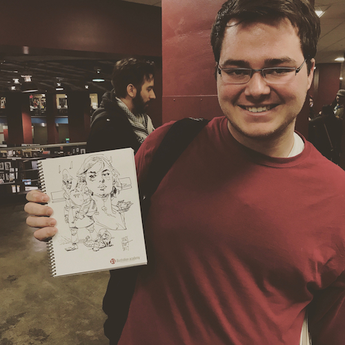 One lucky student receives a IA sketchbook with an original Wesley Burt sketch included.