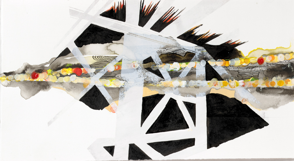  Hughen/Starkweather,&nbsp; Requiem 17 &nbsp;(from the Bay Bridge Project), Gouache, pencil, and ink on paper, 7 x 13"w, 2013 