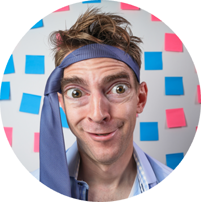 Person with tie on head
