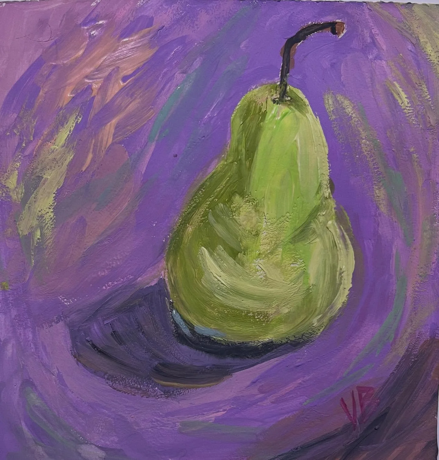 Day 26 #stradaeasel and tonight I painted a pear in #gouache 6x6.  #highkeypainting