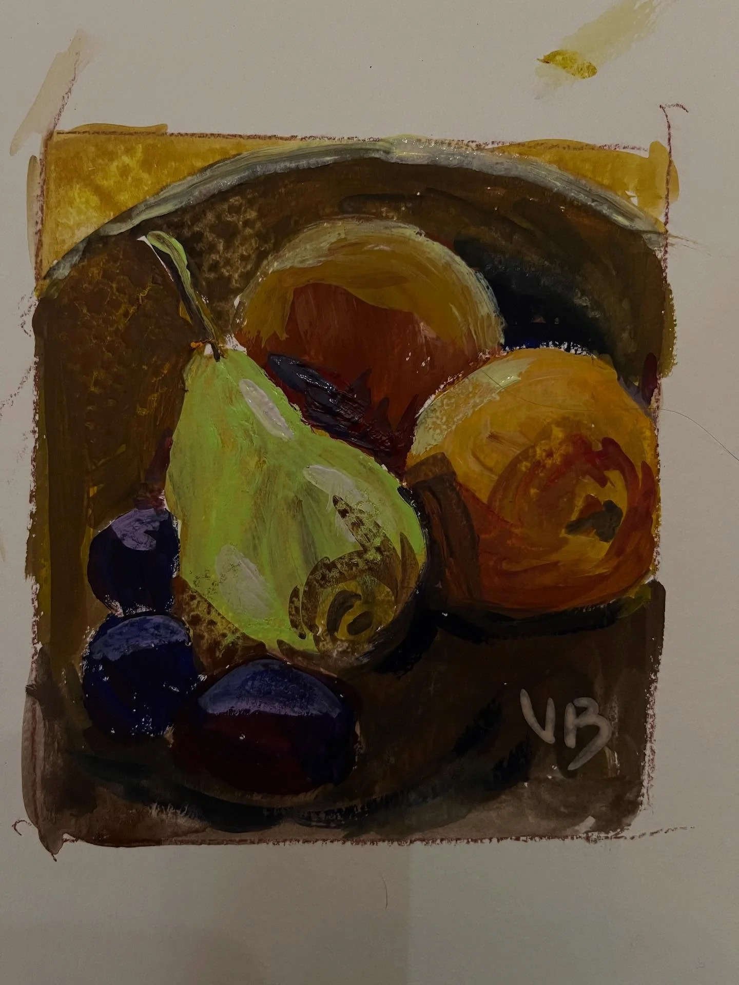 Day 27 #stradaeasel and what a lovely day to be outside painting. Alas, that is not what was in store for me today. Instead, here is my 5x5 gouache on mounted coldpress of peaches, plums, and a pear by candlelight.