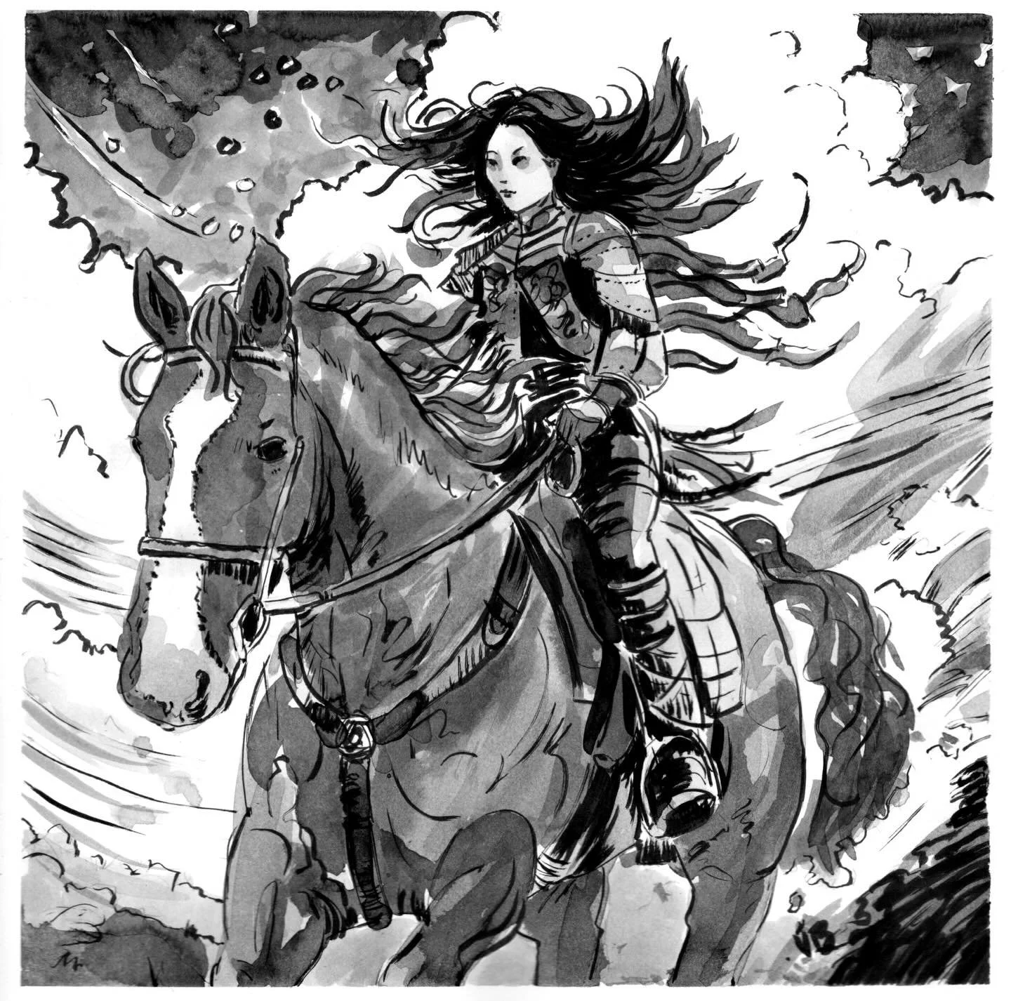 When the mood strikes me, I love to revisit my first art love, India ink. This is my 8x8 drawing of a warrior princess and her horse. #indiainkart #fantasyillustration