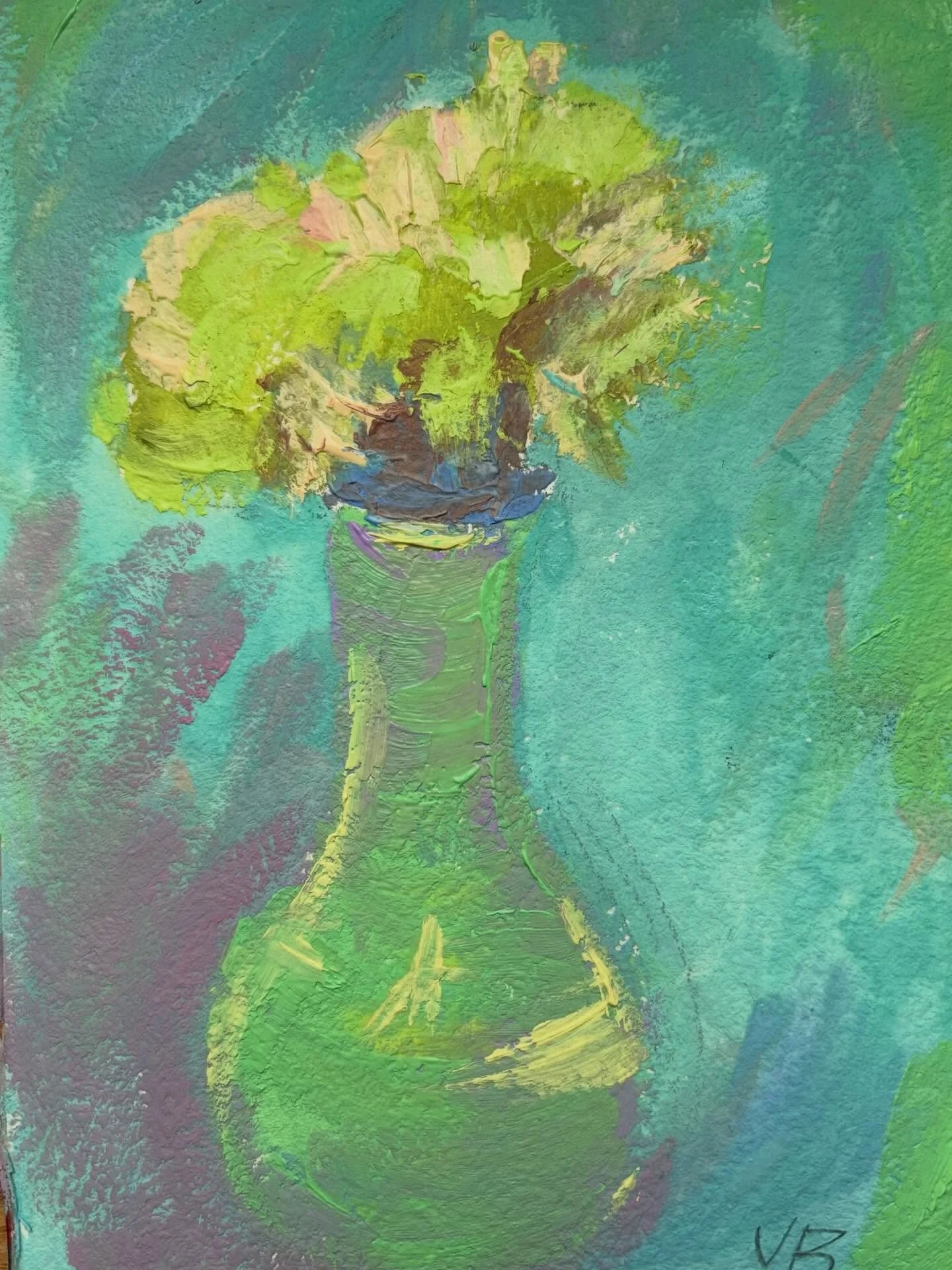 Day 27 #stradaeasel and here is  my 5x7 gouache of the last blossoms left from the flowers I bought at the beginning of January. Green fading to brown.