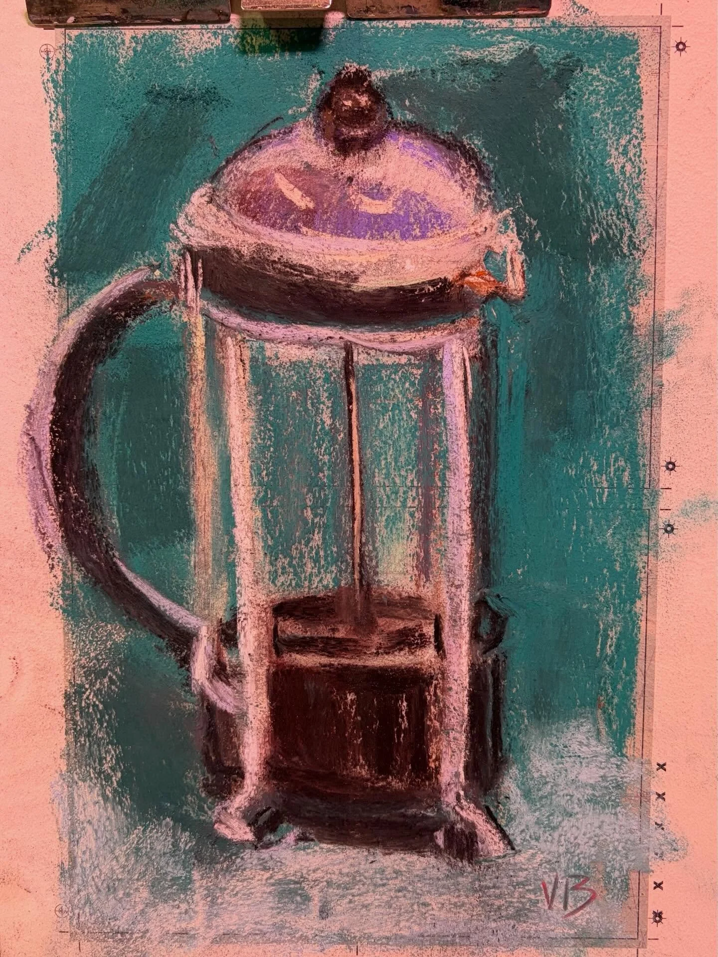 Day 28 #stradaeasel and here&rsquo;s a pastel sketch on a handmade surface of the leftover coffee in my French press.