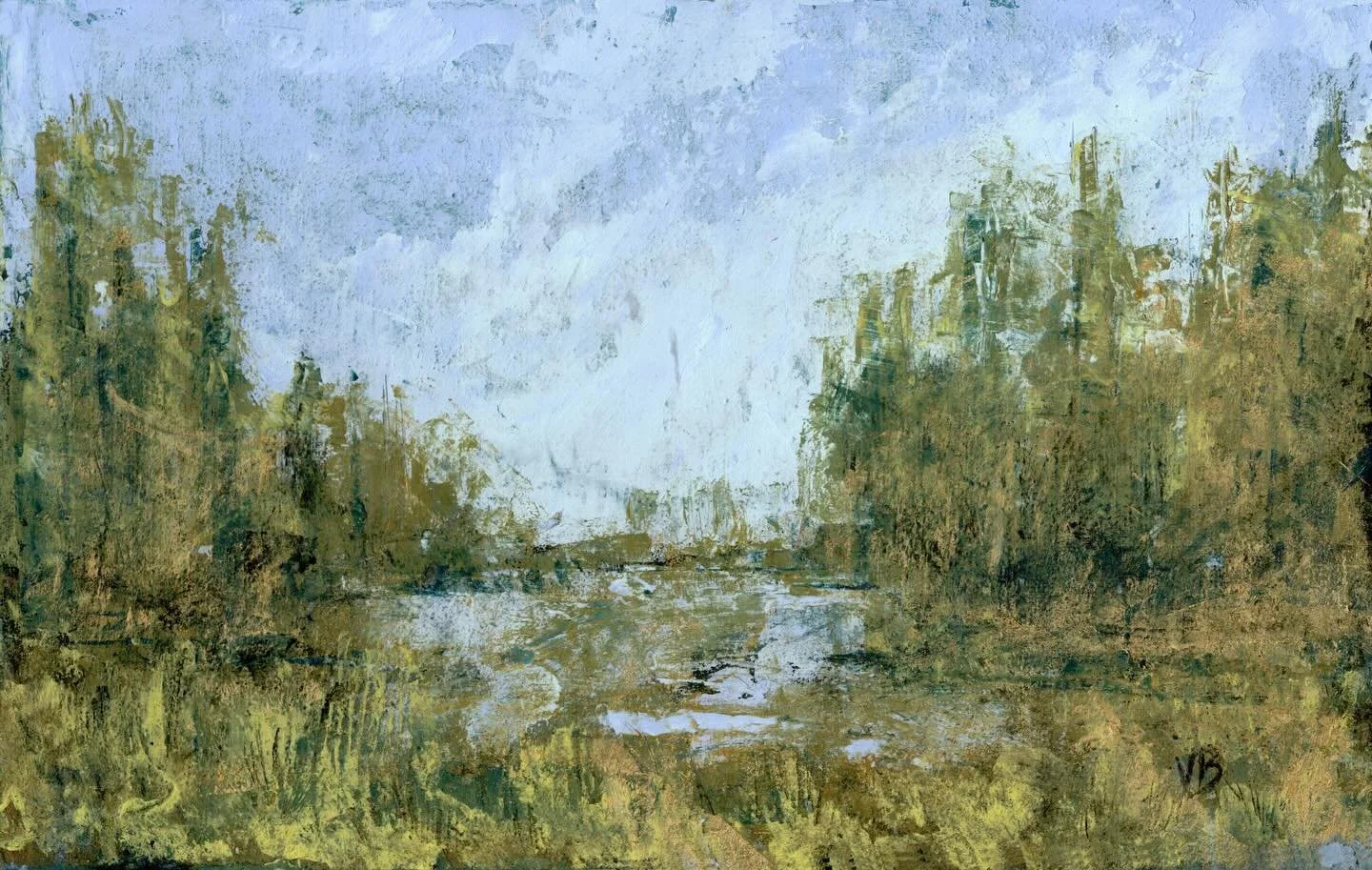 Another winter experiment, this one oil and cold wax over a pastel underpainting. 11x7.  Low tide