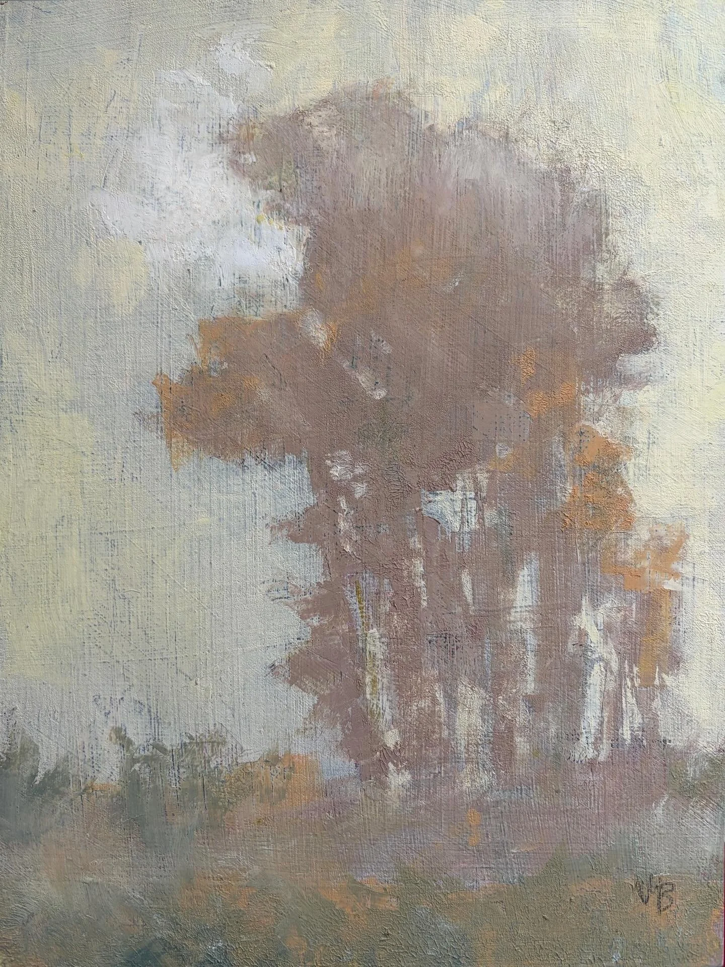 My painting of a misty Maine morning, 9x12 oil on cradled panel. Another experiment, adding cold wax to the oil paints. #westbrooksvillemaine