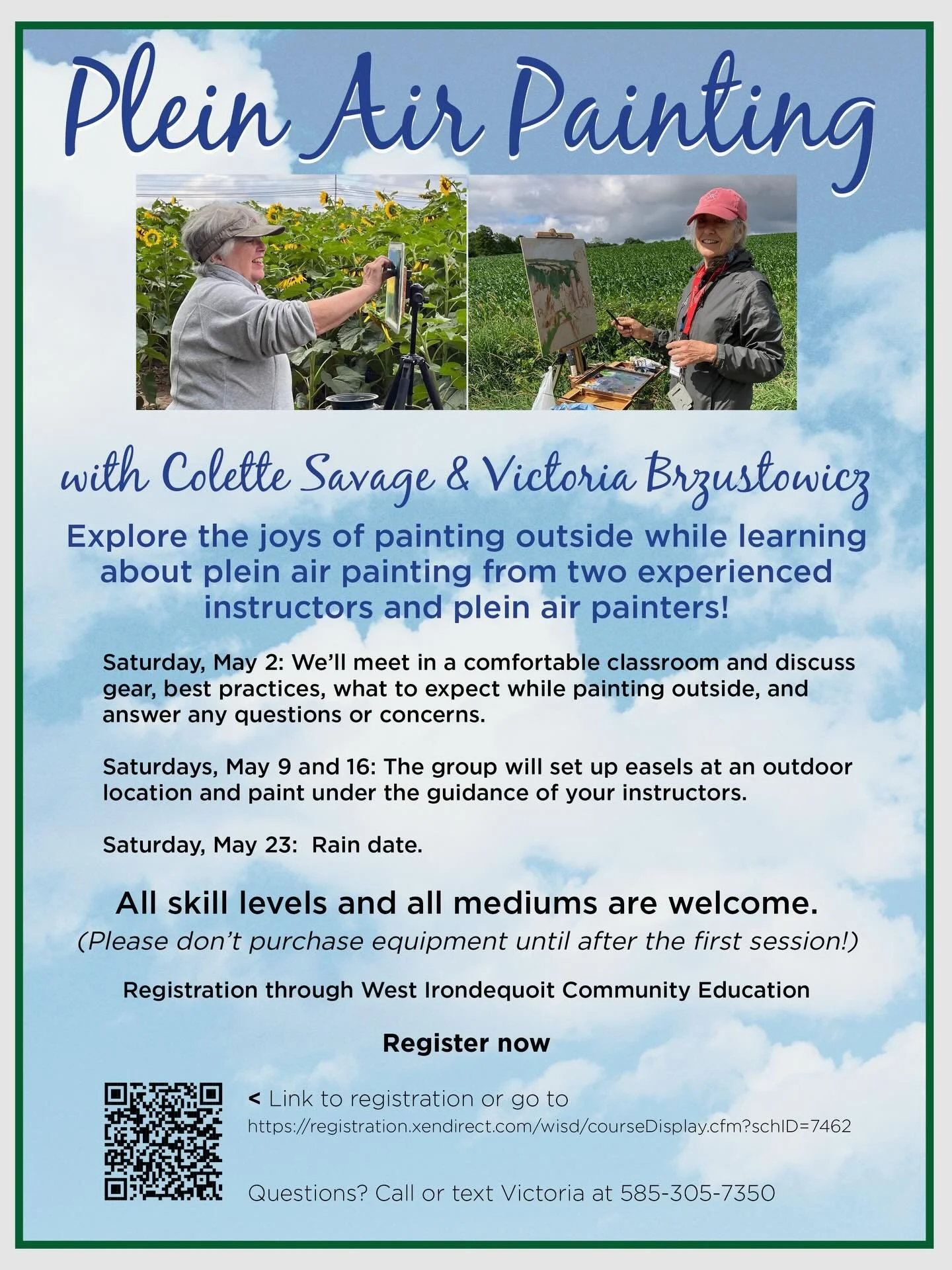 Now&rsquo;s the perfect time to learn the ins and outs of painting outdoors with two experienced plein air painters and instructors. Register through West Irondequoit Community Education to join in this fun three-morning Workshop. LMK if you have que
