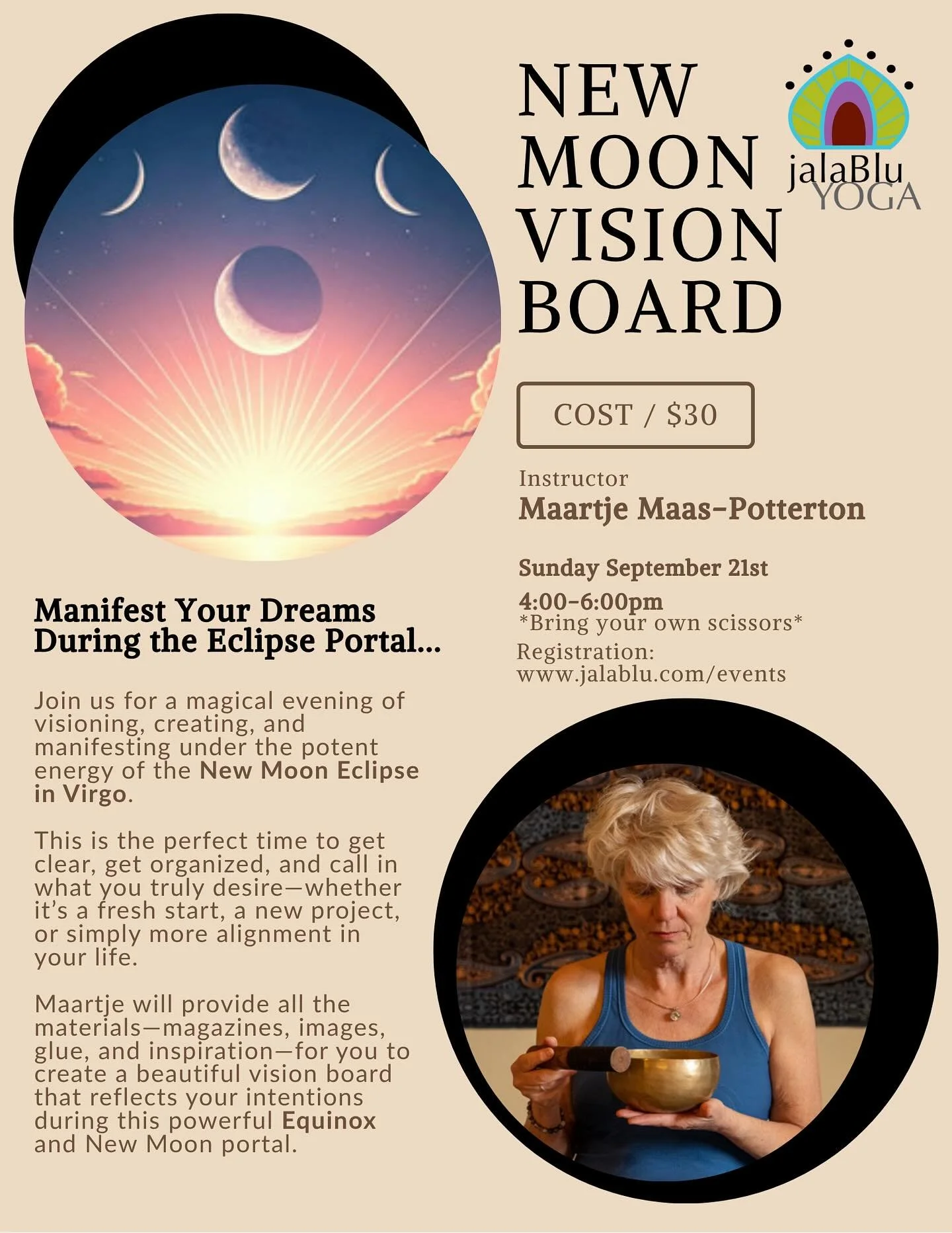 Manifest Your Dreams During the Eclipse Portal... Join @maasmaartje Sunday September 21st 4-6pm for a magical evening of visioning, creating, and manifesting under the potent energy of the New Moon Eclipse in Virgo.
This is the perfect time to get cl