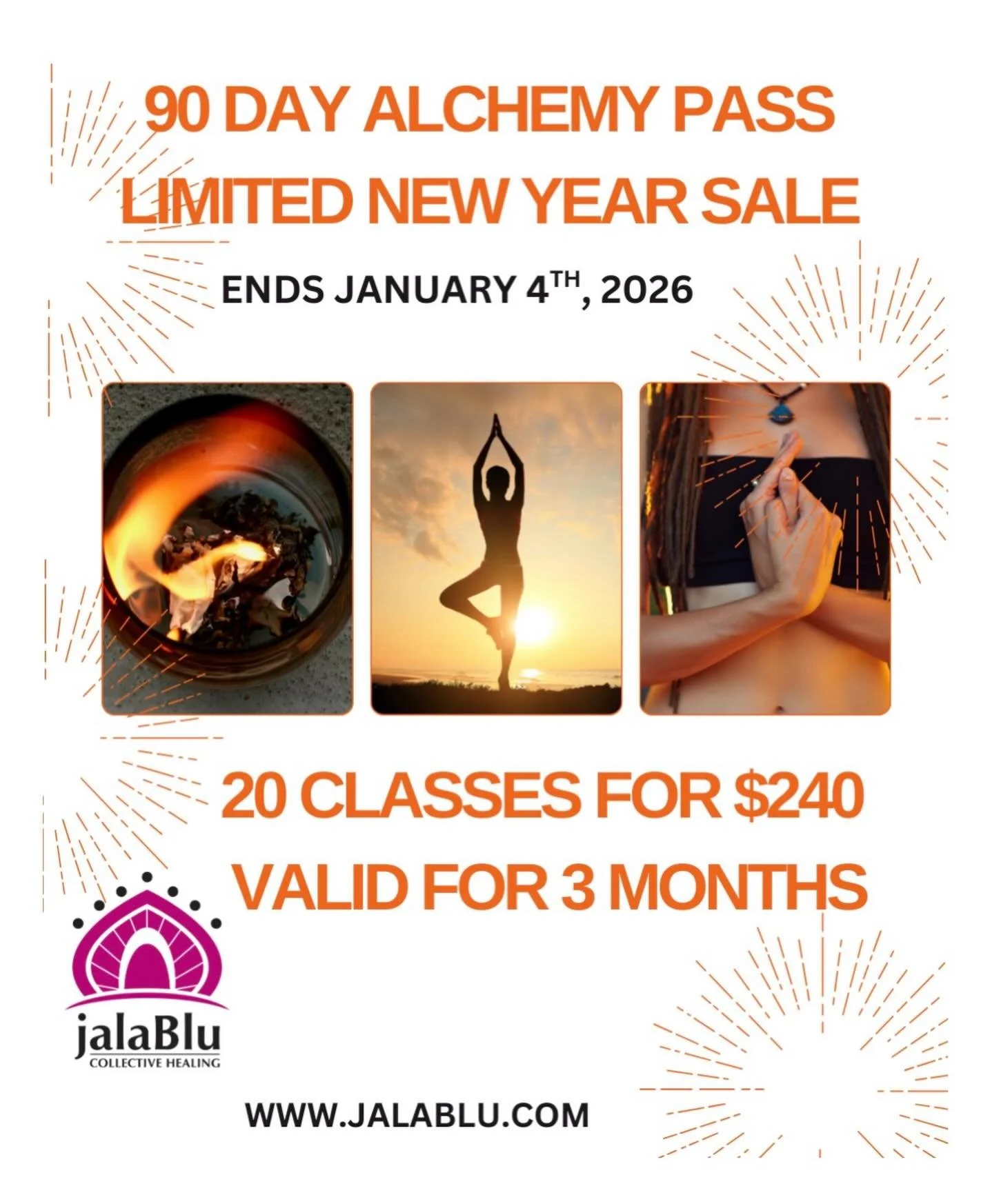 We are offering one last SALE until January 4th and its HOT🔥

Check it out and hop on over to the jala portal to purchase your Alchemy Pass for 90 days! 

#yoga #sale #alchemy #community #buenavistacolorado