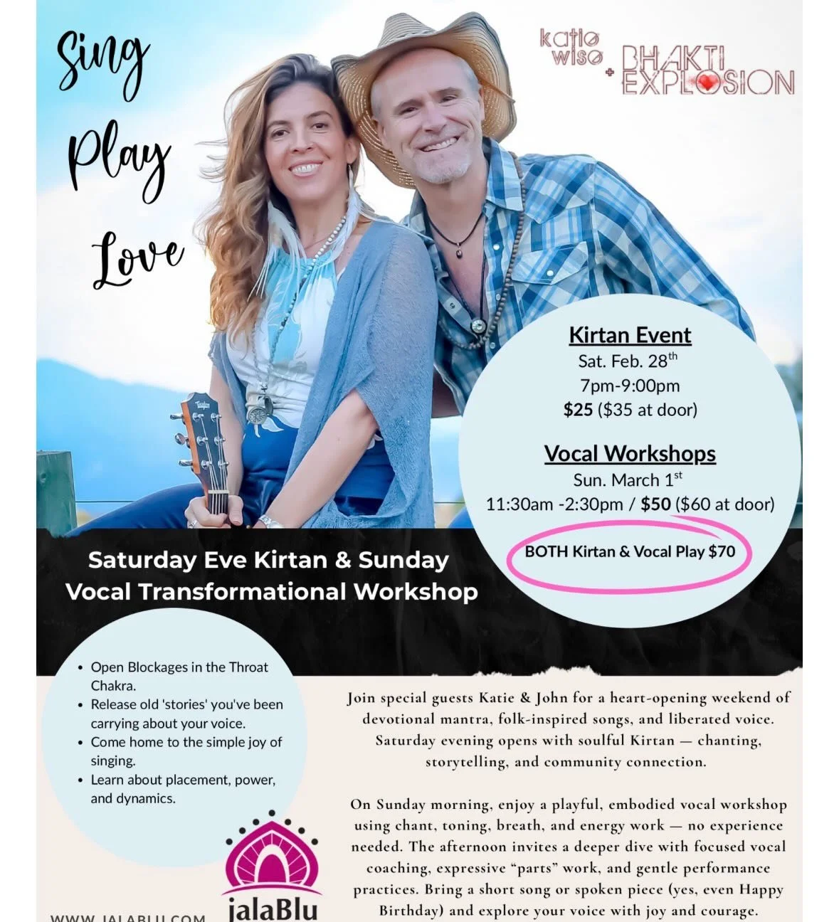 This weekend @bhaktiexplosion @kirtankatie returns and we are so READY! 

Two beautiful offerings that are wildly affordable and powerful. 

Saturday eve we will come together in #kirtan joining voices and feeling the #love !  Sunday morning we will 