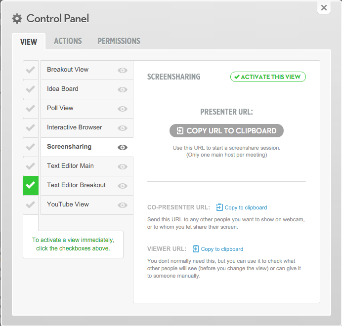 In the original application design, this is the control panel used by presenters to manage what is visually shared with the audience.