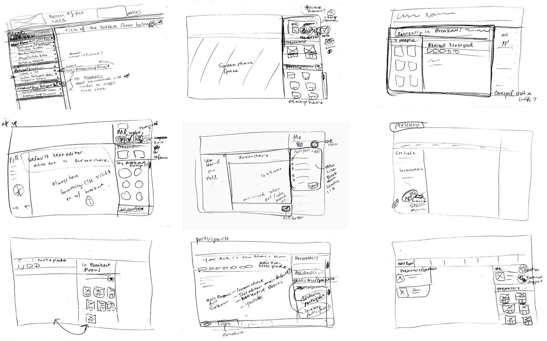 The initial designs I sketched during the ideation process.