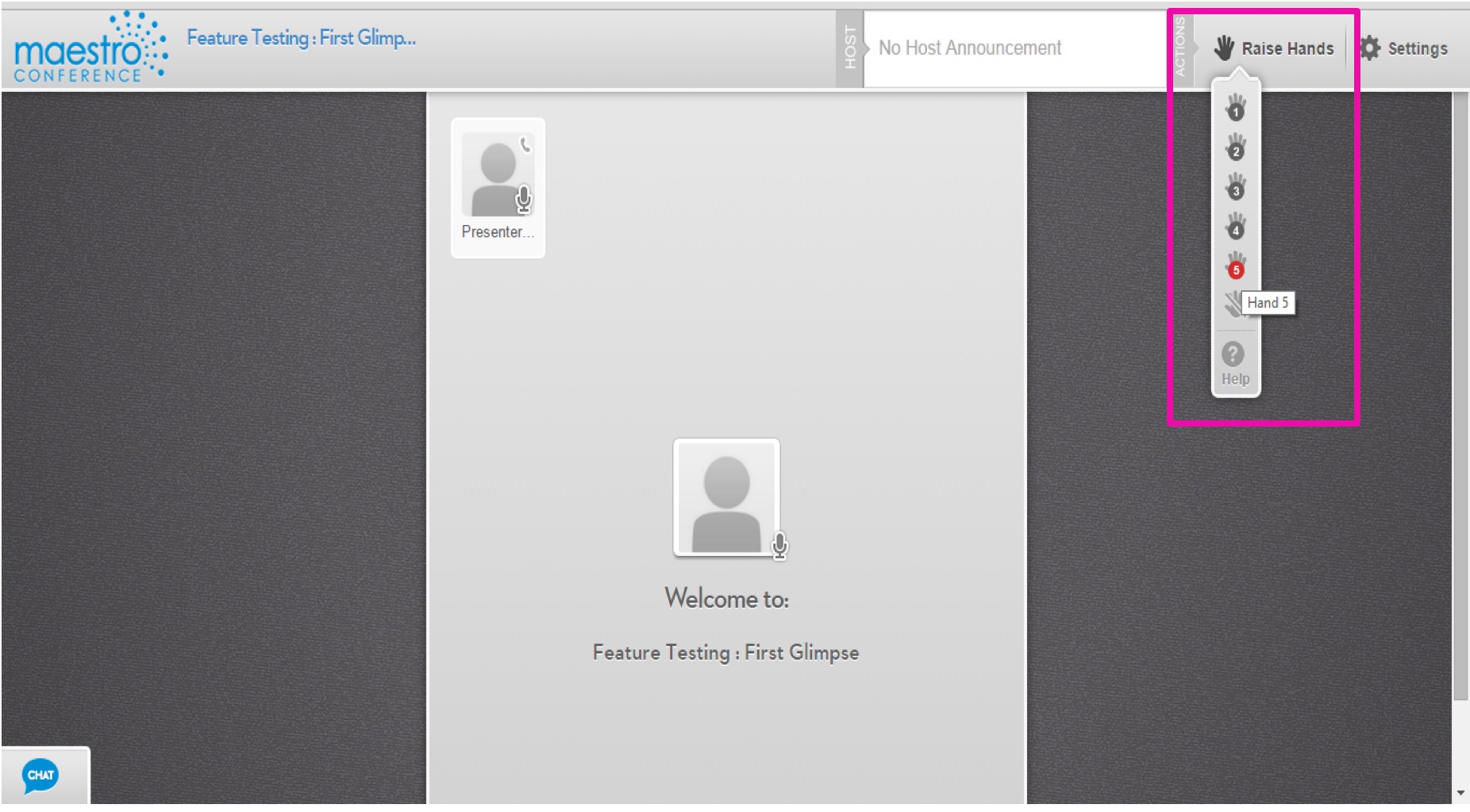 In the original application design, the option hand-raising offered a 1–5 selection.