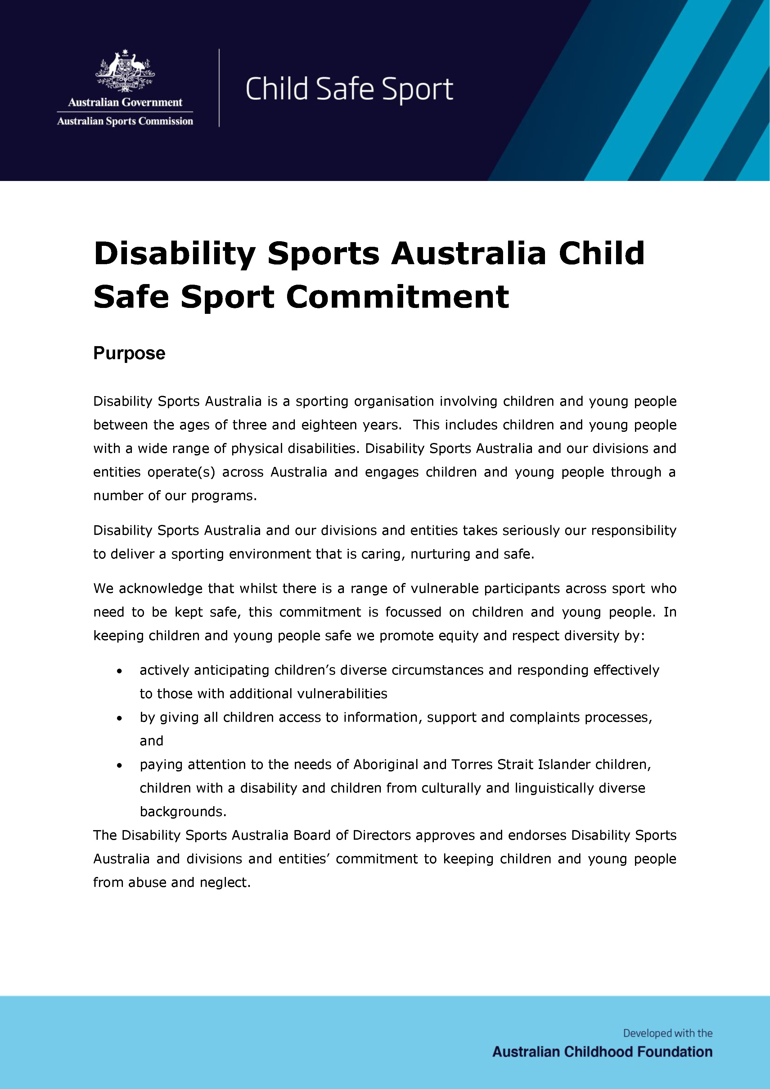 DSA Child Safe Sport Commitment