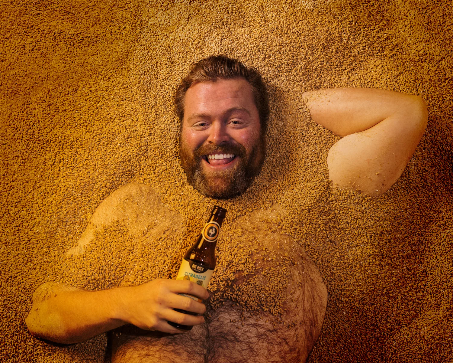 Big Rock Brewery - Toronto Brewmaster Portraits, "Hey Connor, would you mind taking your shirt off and laying in a bin of hops?"