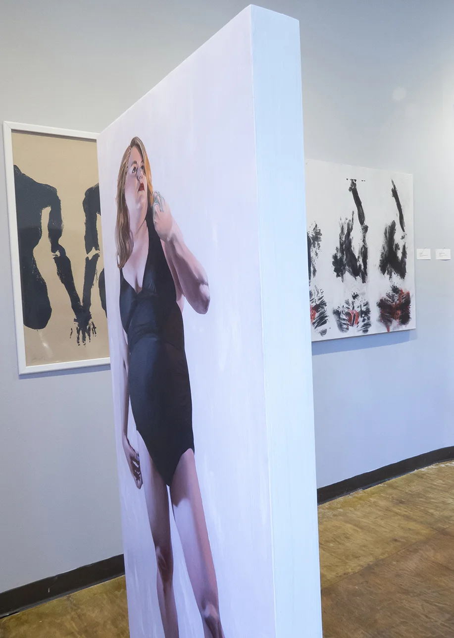 Center of room: work by Phil Rabovsky. On wall: work by Lane Sell.