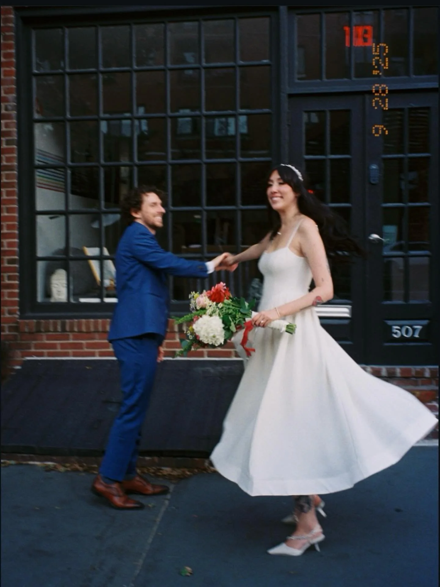 a little 35mm from Alexa &amp; Sean's Twisted Tail reception back in September! 

.
.

film processing: @indiephotolab 
venue &amp; catering: @twistedtailphl 
cake: @kirkwood_lake_cakery 
hair: Alexa's mom
MUA: @thomaspisko 
dress: @reformation 

.
.