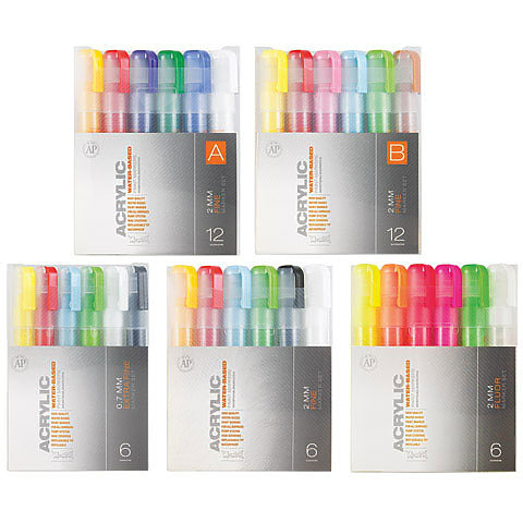 Montana 6-Color Fluorescent Acrylic Marker Set, Fine