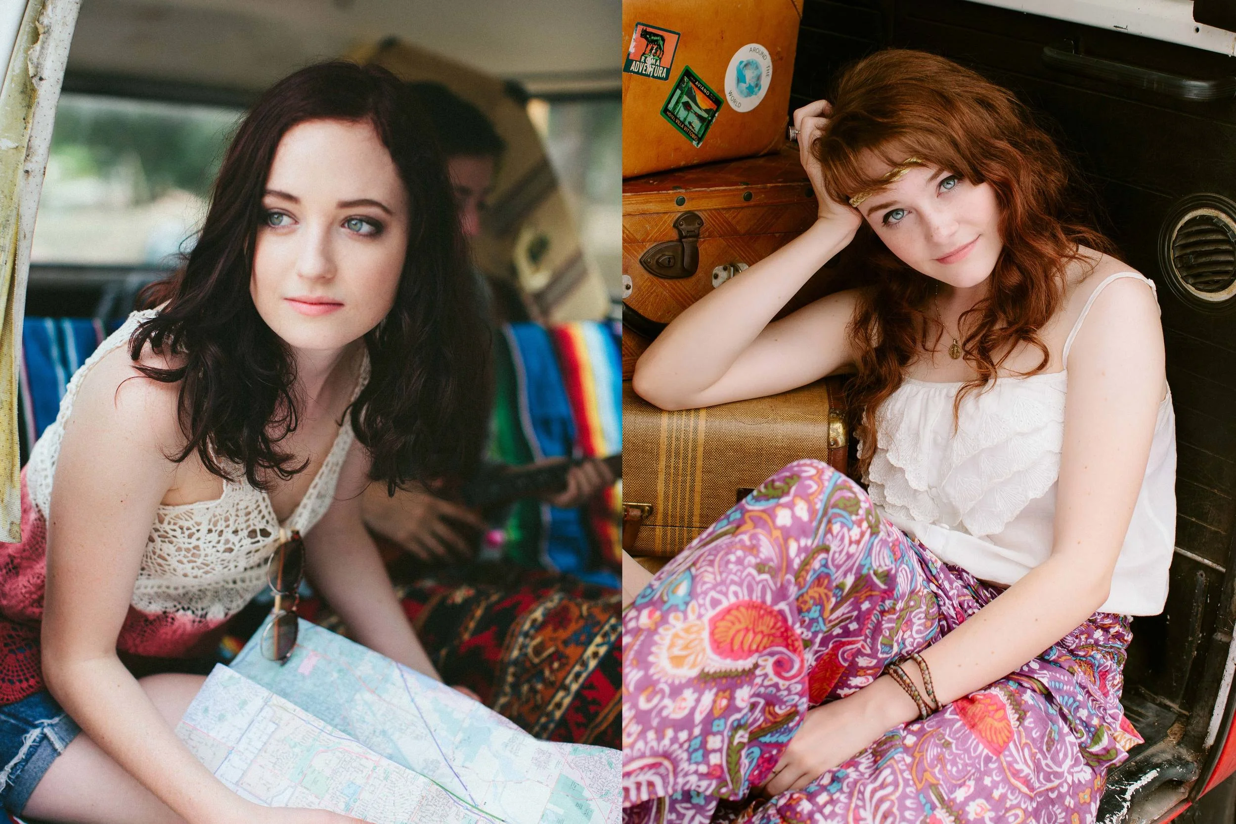 hippie senior portraits, boho senior portraits, vw bus portraits
