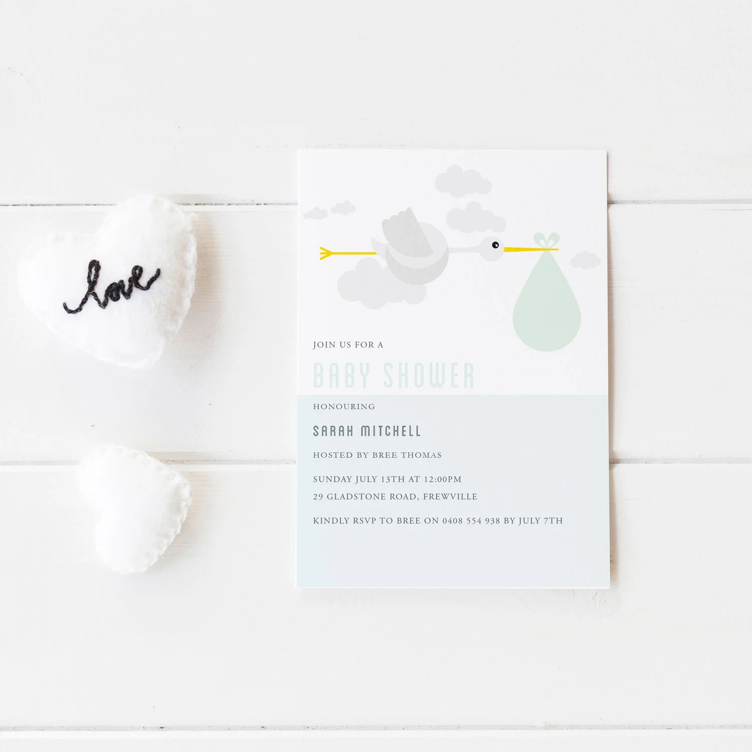 Stork Baby Shower Invite - Boy