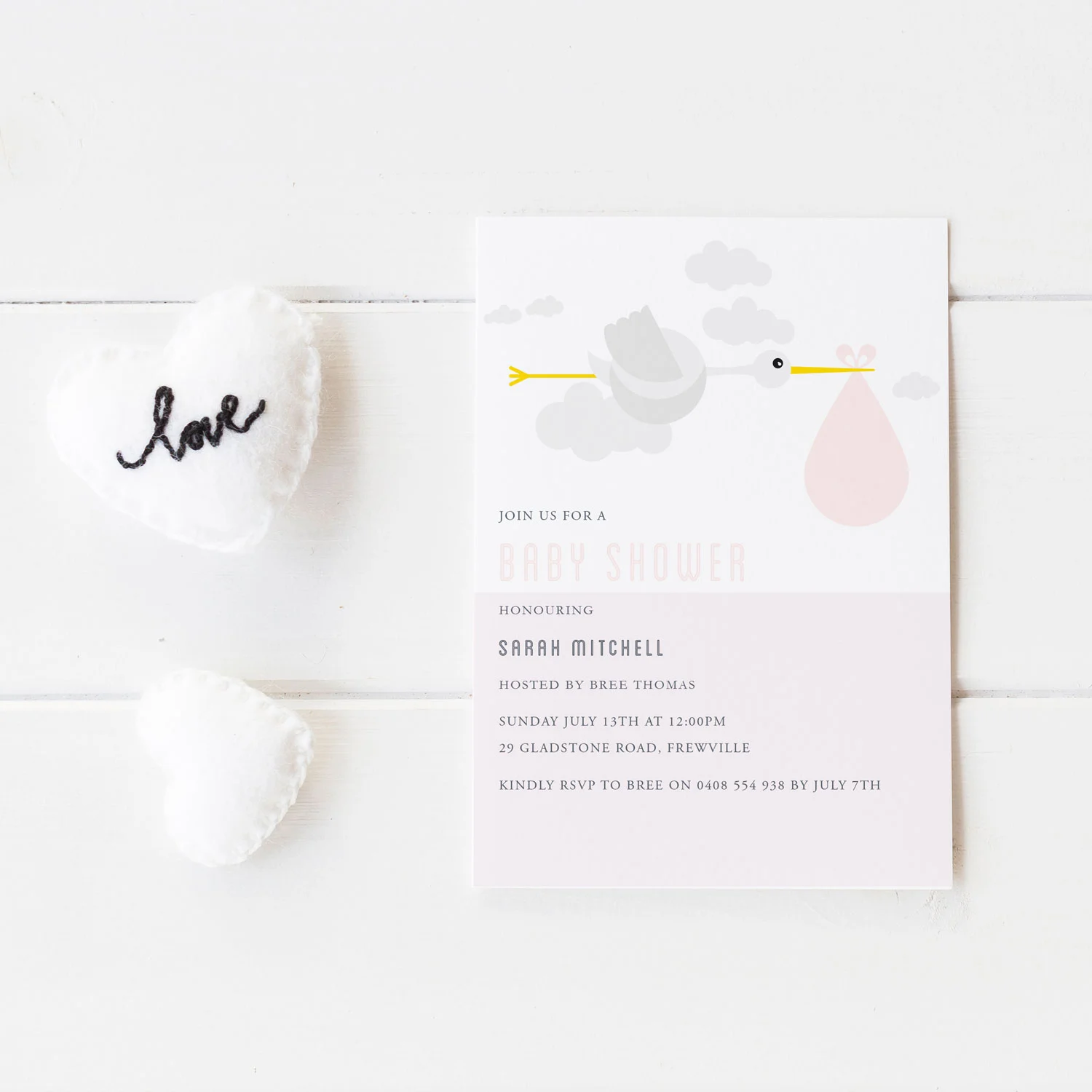 Stork Baby Shower Invite - Girls