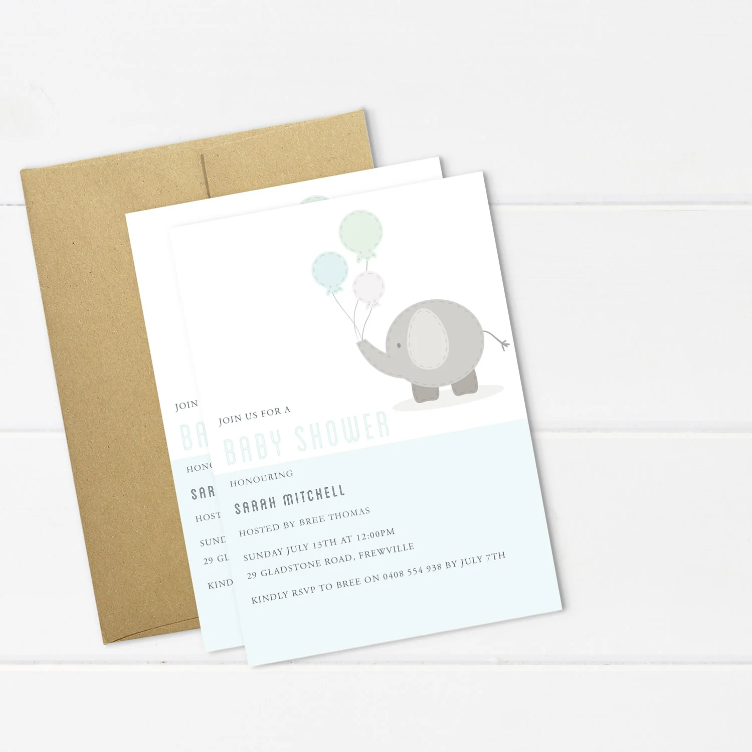 Elephant Baby Shower Invite - Boy