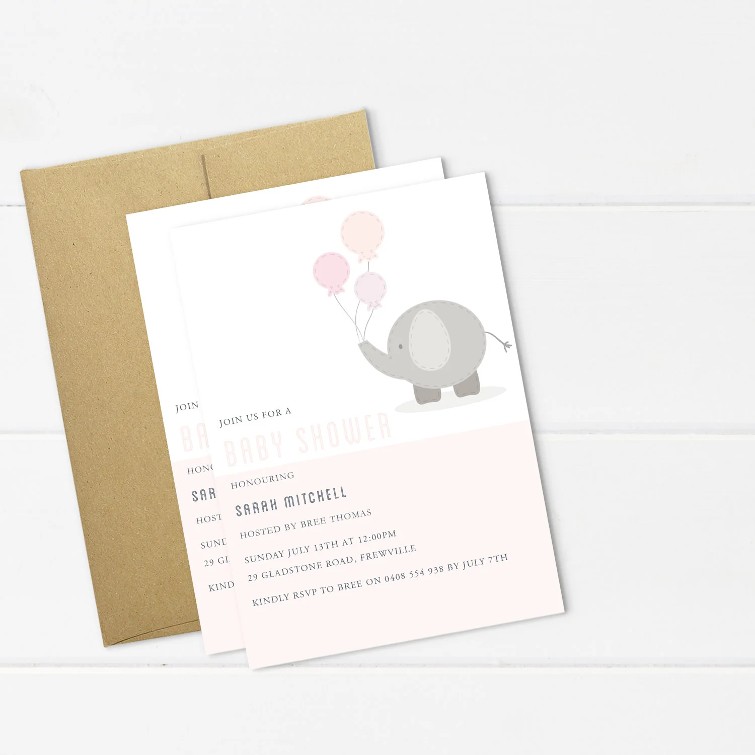Elephant Baby Shower Invite - Girls