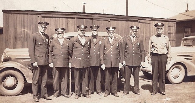 Mid to late 1930's in Marion, Ohio Mixture of Cincinnati & Ohio Railroad Police and Erie Railroad Police EG Fulcher fourth from left