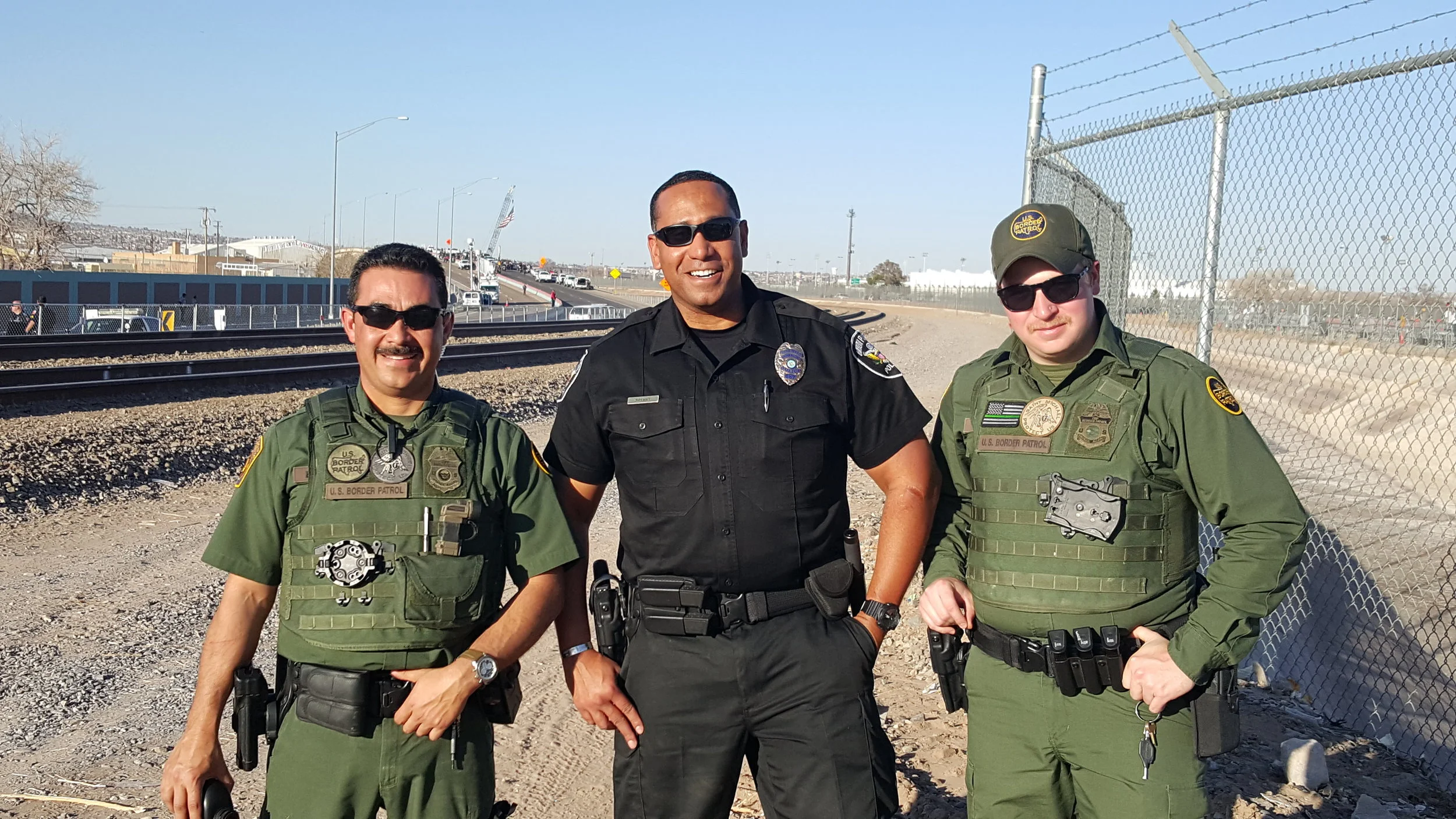 February 17, 2016, El Paso, Tx. Left to right: US Customs and Border Patrol Agent Mercado, Union Pacific Railroad Special Agent Quincy Bryant, US Customs and Border Patrol Agent McCarthy. Agents worked together for the Pope's visit to Juarez, Mexico.