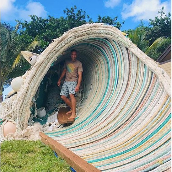Stoked to see @ethan.estess.art.science using our shared inventory to bring this vision to life. 
Go check out his profile and the #plasticfreewave he created out of fishing nets gathered by @sustainablecoastlineshawaii and reclaimed lumber from @reu