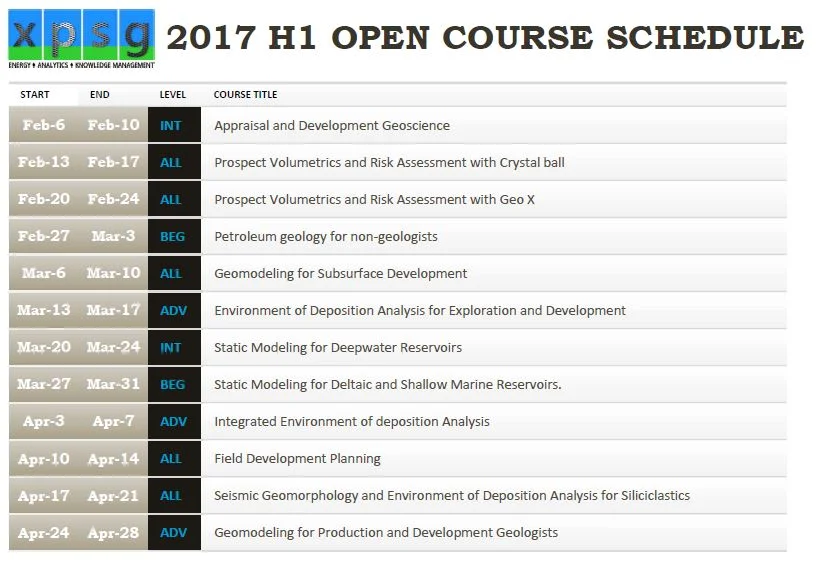 New E&P Course Schedules for Q1/Q2 2017