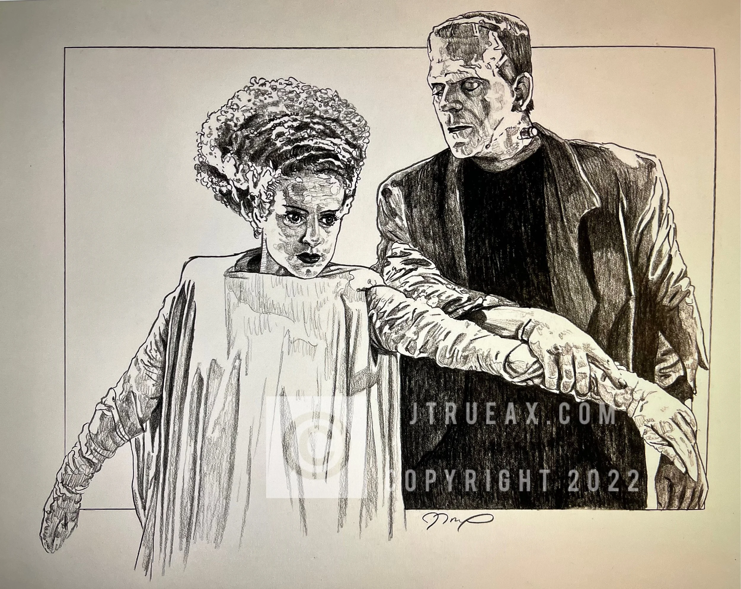   “Made For Each Other”  (Bride of Frankenstein 1935)  11 x 14” I Graphite on Paper I Framed Original Drawing  “Iconic Couples” limited series  $210.00 + Shipping &amp; Handling   Original Only (No prints available)  