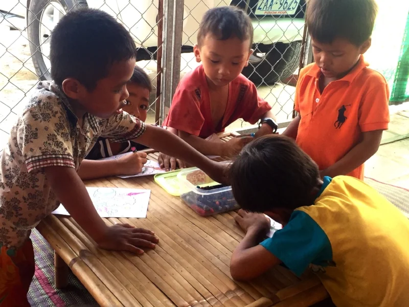 The big kids who look after their siblings get a well deserved break, and the little kids love colouring in!! Win Win.