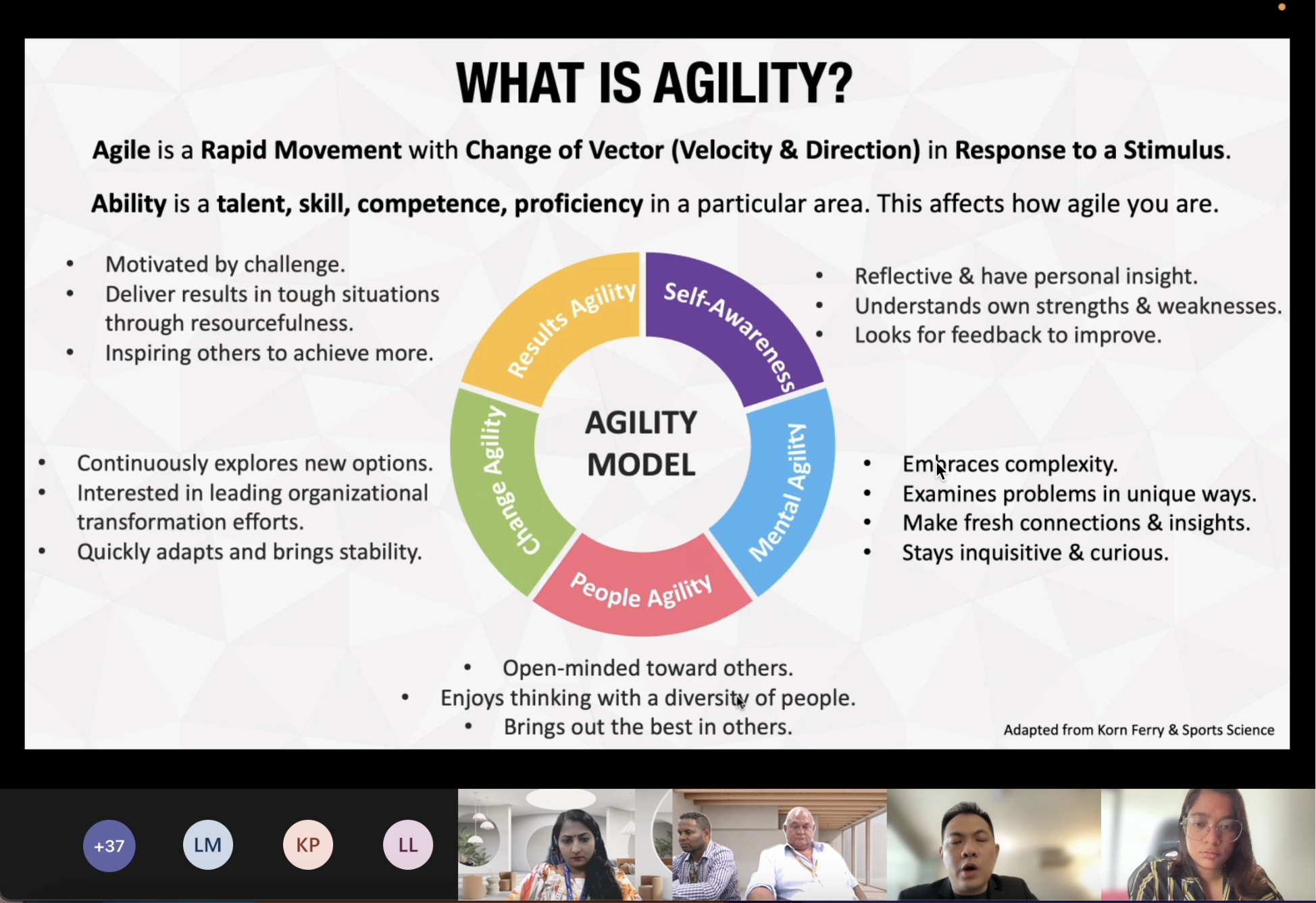   Debrief on agility concept during the  virtual training session  