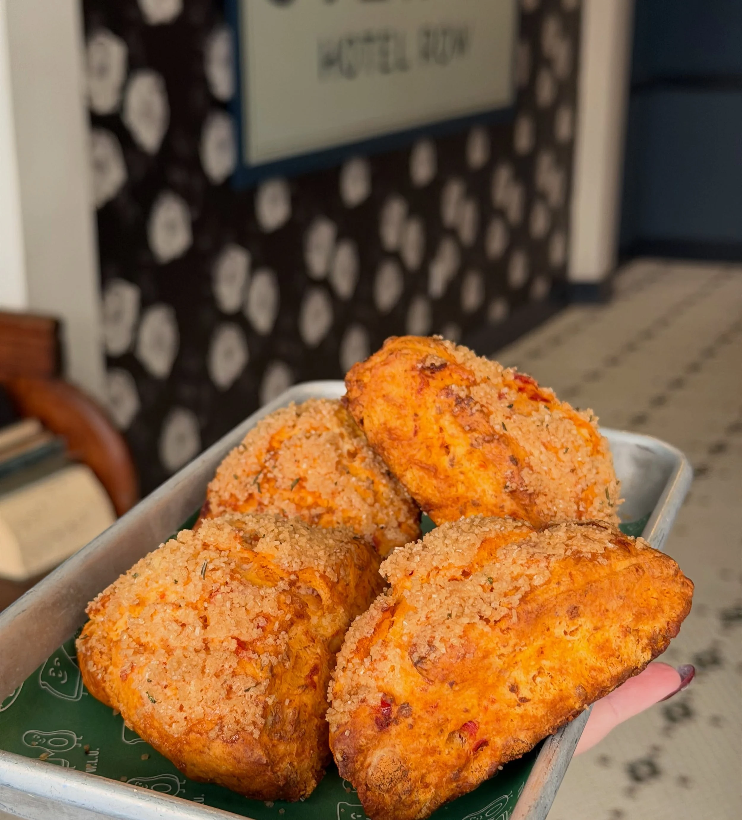 Every season gets a favorite. This one&rsquo;s looking pretty strong. 🍅

Crushed tomato scones with rosemary sugar topping.

Available now&hellip;.and all Summer. Have you tried one yet?