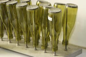 bottles drying after being washed and sanitized