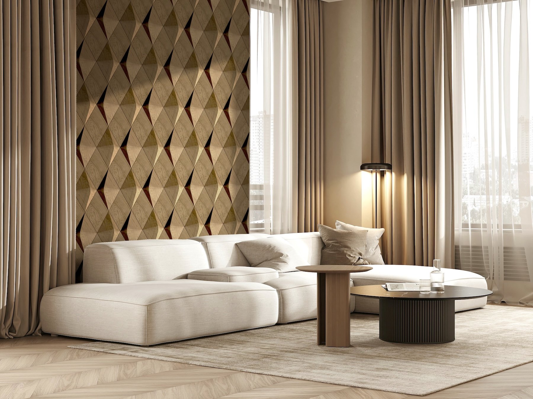 Feature Wall #1 - Caro Minus 3D Wall Panels (SMOOTH Series) plus Caro 2D Wall Panels (FLAT Series)