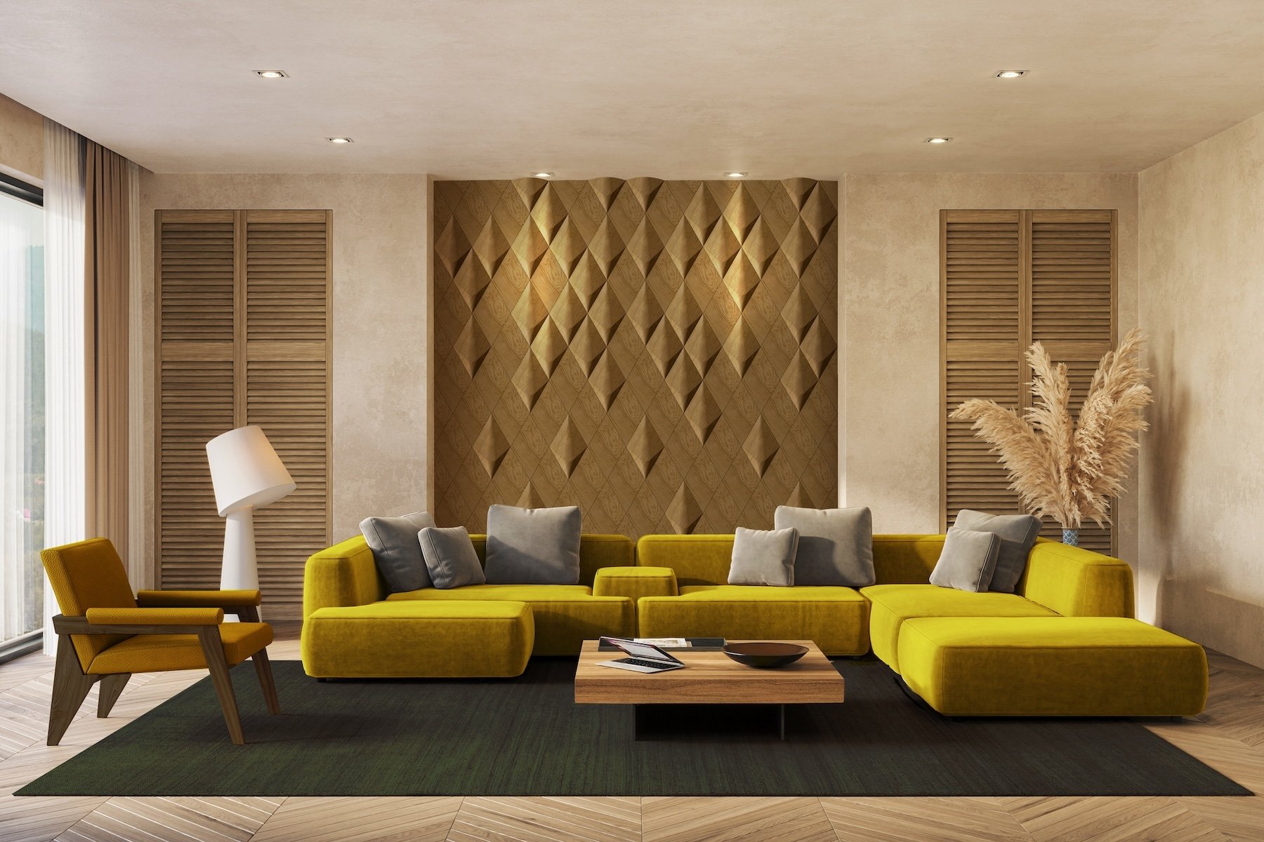 Feature Wall #3 - Caro Plus 3D Wall Panels (SMOOTH Series) plus Caro 2D Wall Panels (FLAT Series)