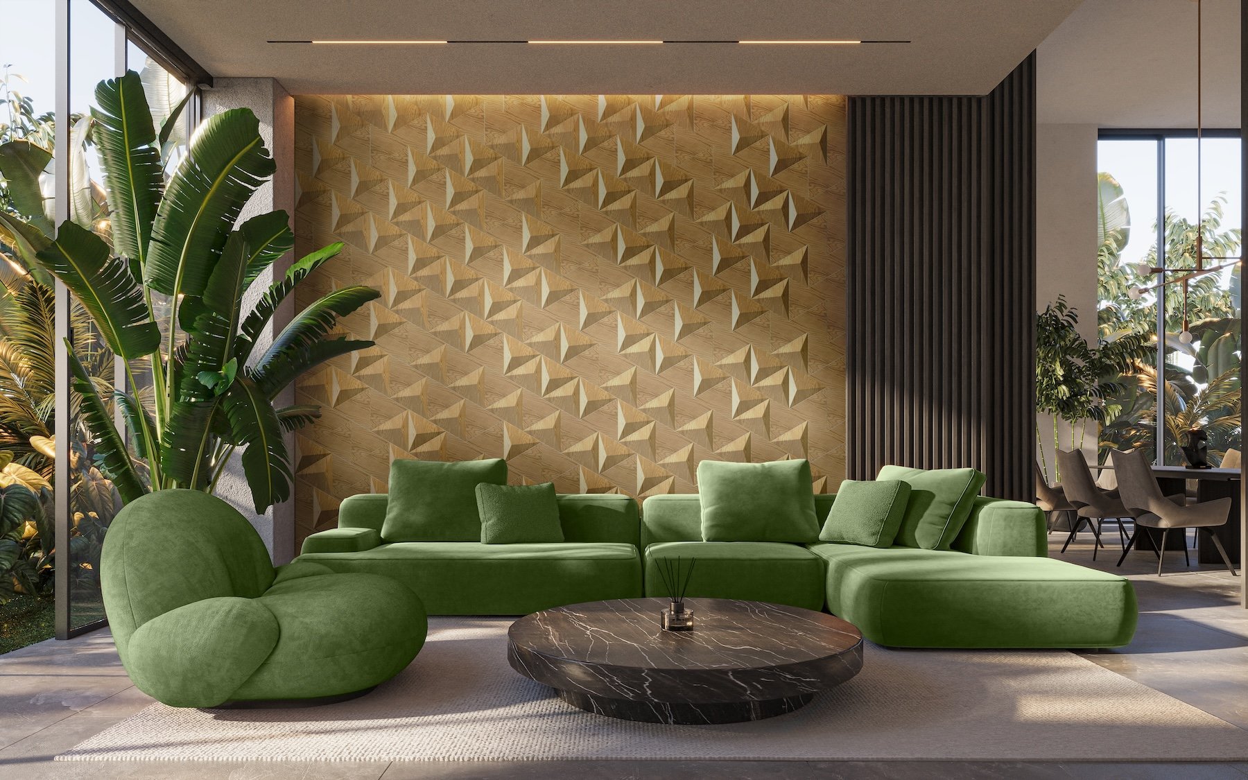Feature Wall #4 - Pyramid 3D Wall Panels (EDGE Series) plus Triangle 2D Wall Panels (FLAT Series)