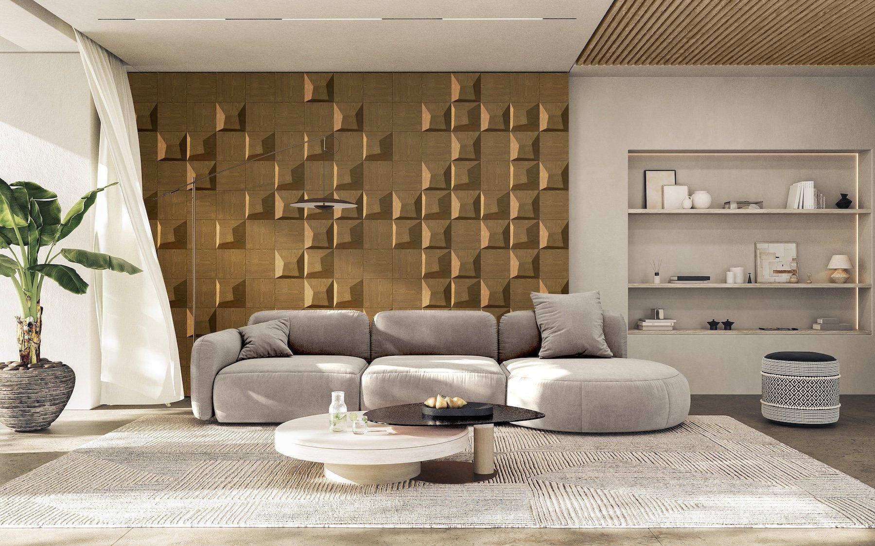 Feature Wall #5 - Pillow 3D Wall Panels (EDGE Series) plus Square 2D Wall Panels (FLAT Series)