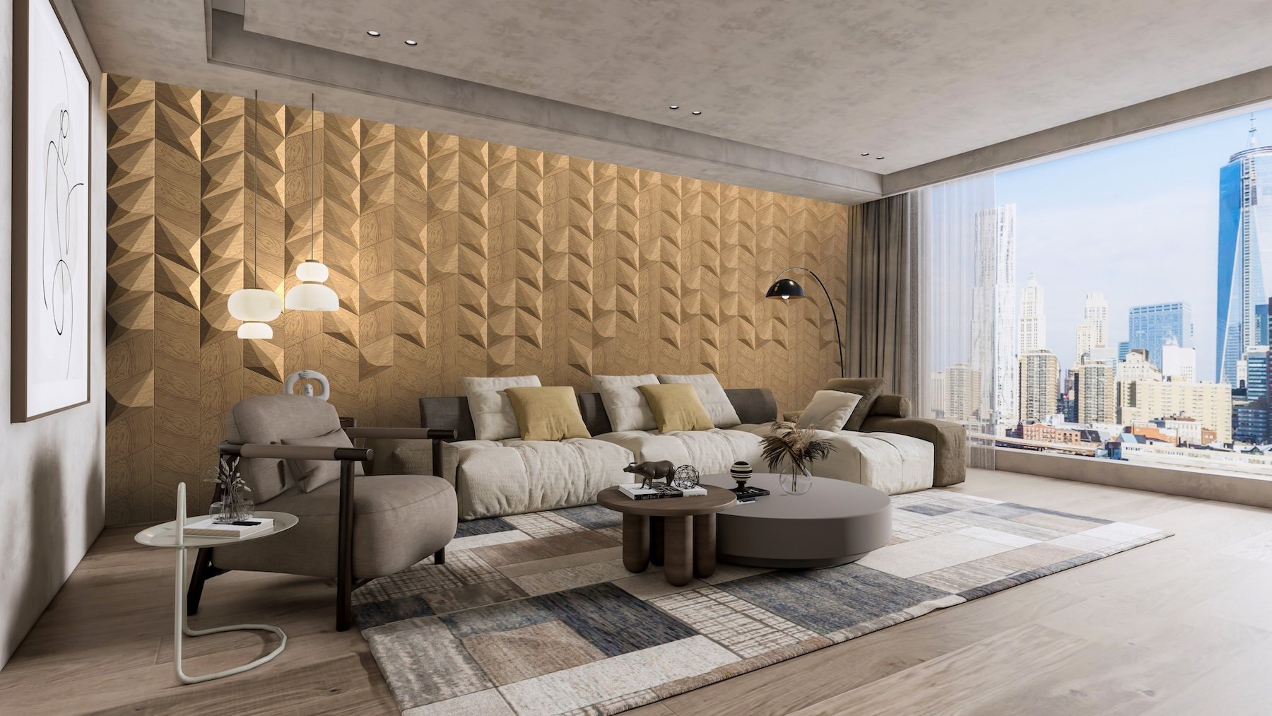 Feature Wall #6 - Diamond 3D Wall Panels (EDGE Series) plus Caro 2D Wall Panels (FLAT Series)
