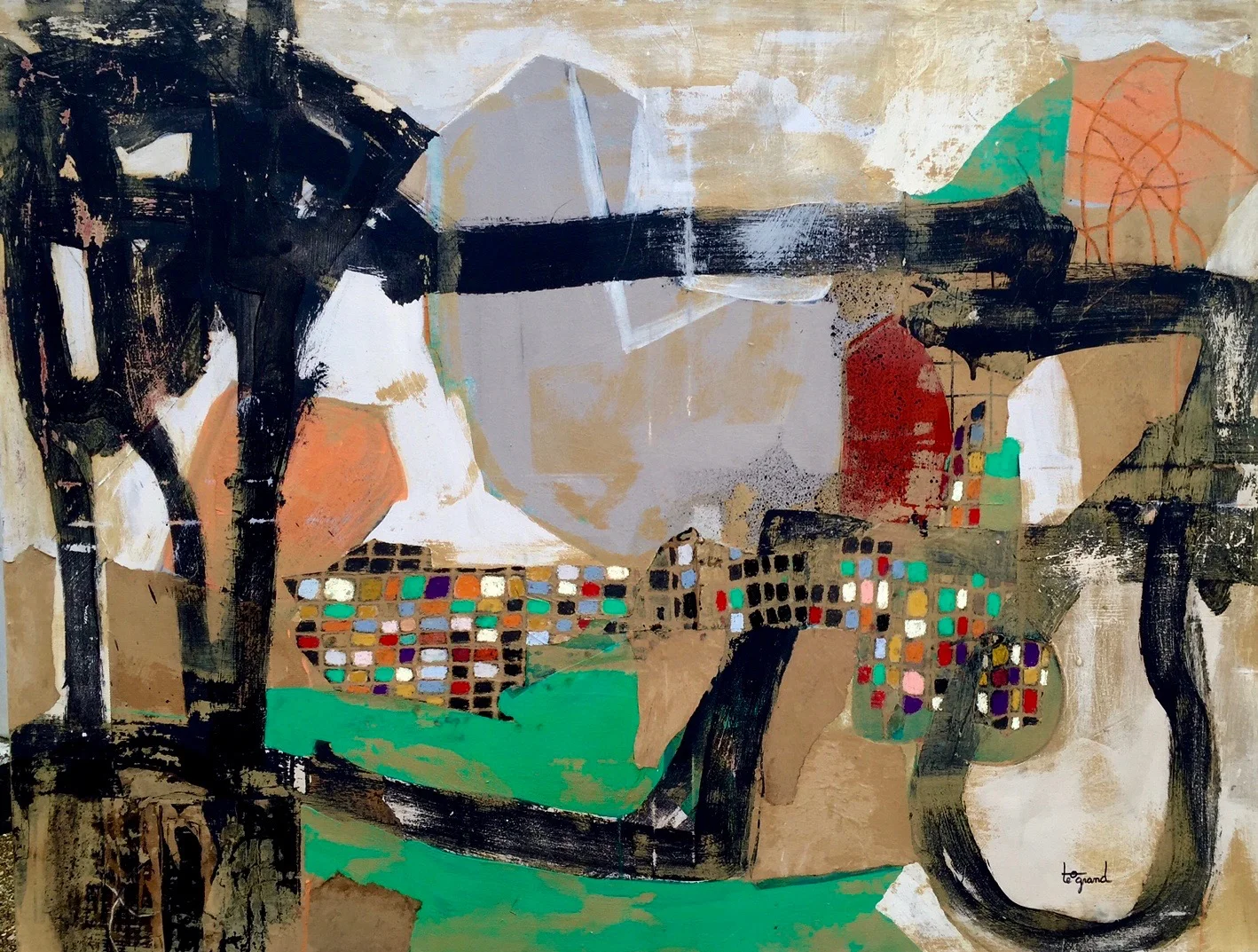 " IL FAUT CULTIVER NOTRE JARDIN " 130 X 89 cm acrylique pastels gras et collages