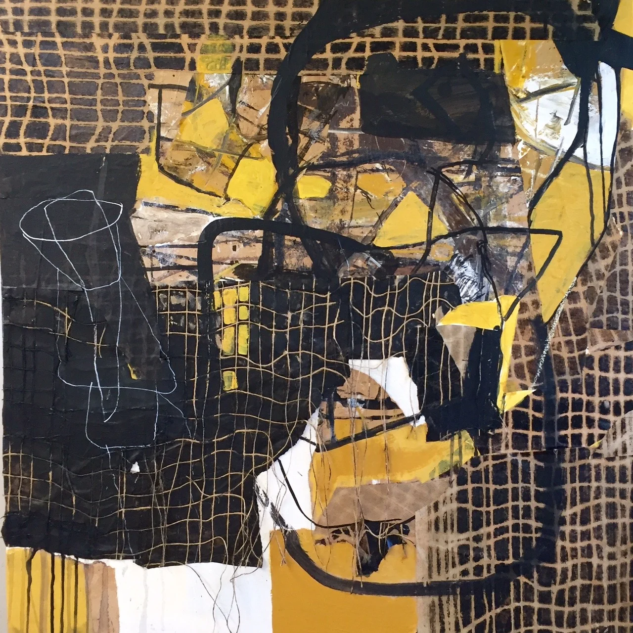" QUI M'AIME ME SUIVE " 80 X 80 cm acrylique et collages