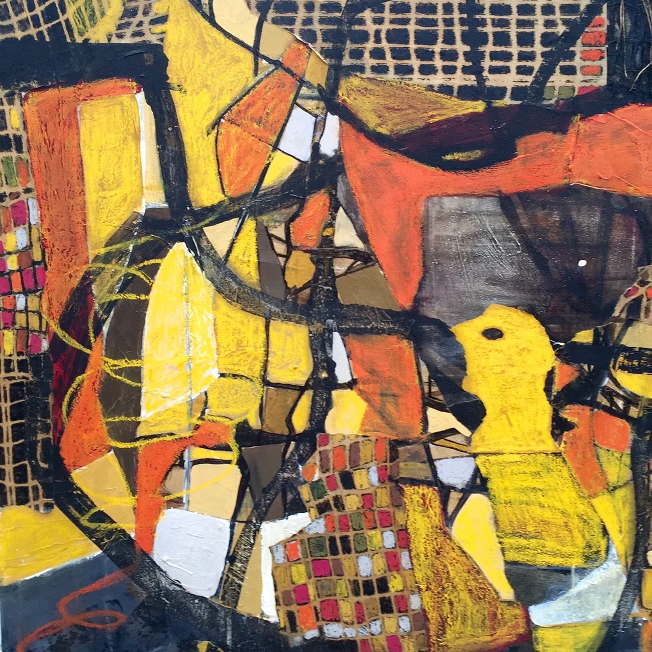 " TOUS LES CHEMINS MENENT A ROME " 100 X 81 cm acrylique pastels gras et collages