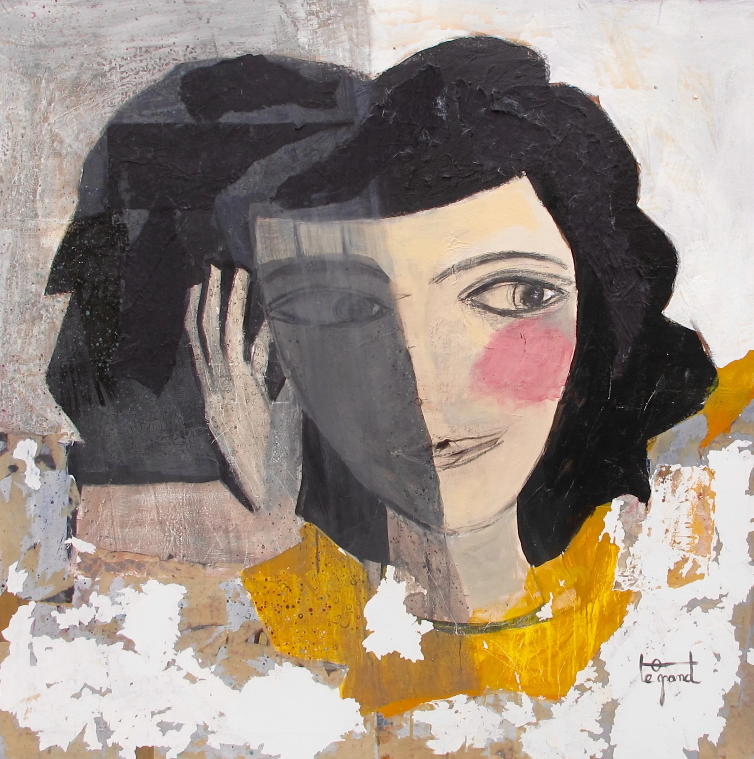 “ DEMAIN ” 120X 120 cm acrylique, pastels gras, collages,fusain