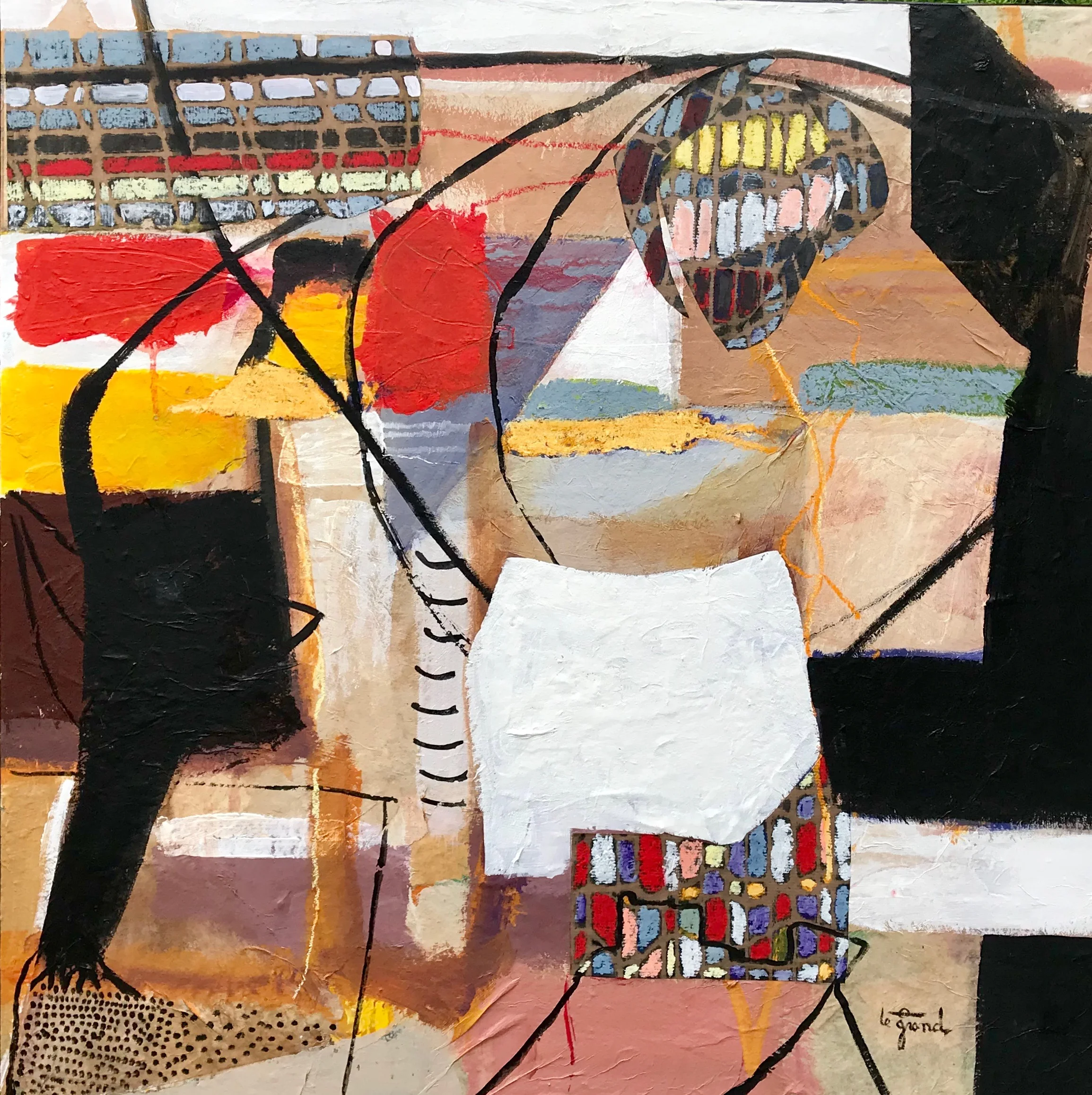 “GUSTAVE K” 80 X 80 cm acrylique et collages et pastels gras