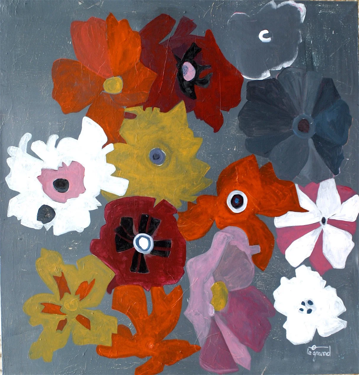 “ 13 FEURS ” 150 X 150 cm acrylique