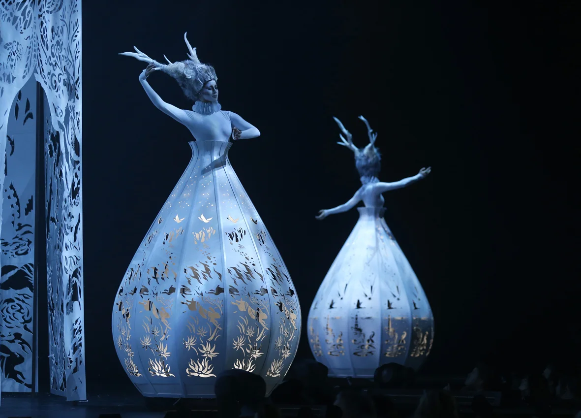  World of Wearable art 3 meter high finale costumes. 