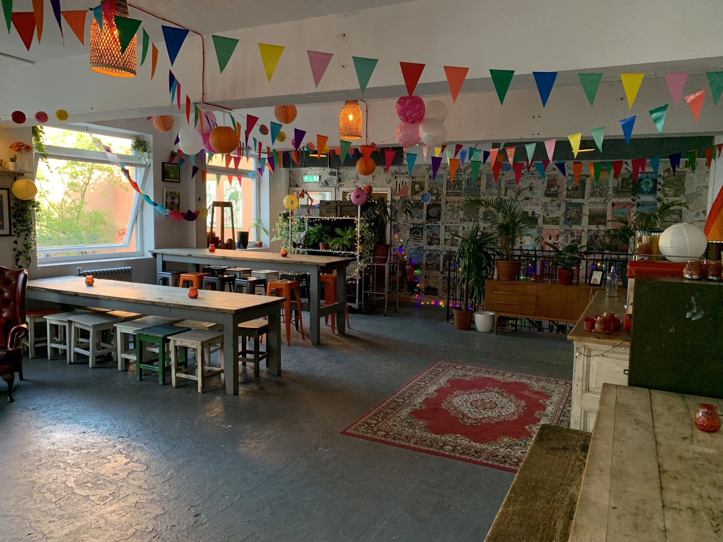 Upstairs is a flexible space so we can seat 50 for dinner then remove tables to free up the dance floor for throwing some shapes later on.